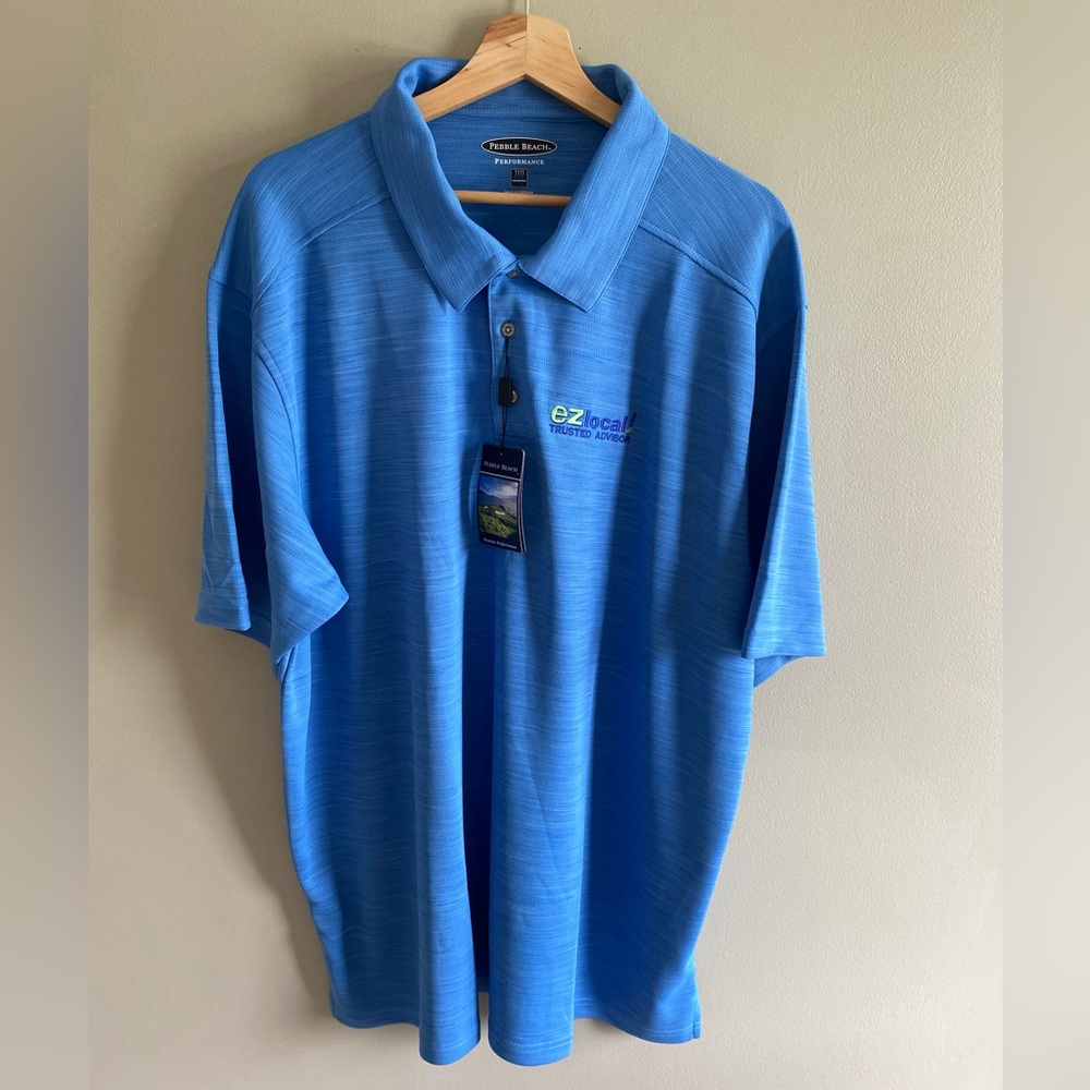 NWT Pebble‎ Beach Men Polo 3XL Blue Performance Shirt Moisture Wicking Easy Care